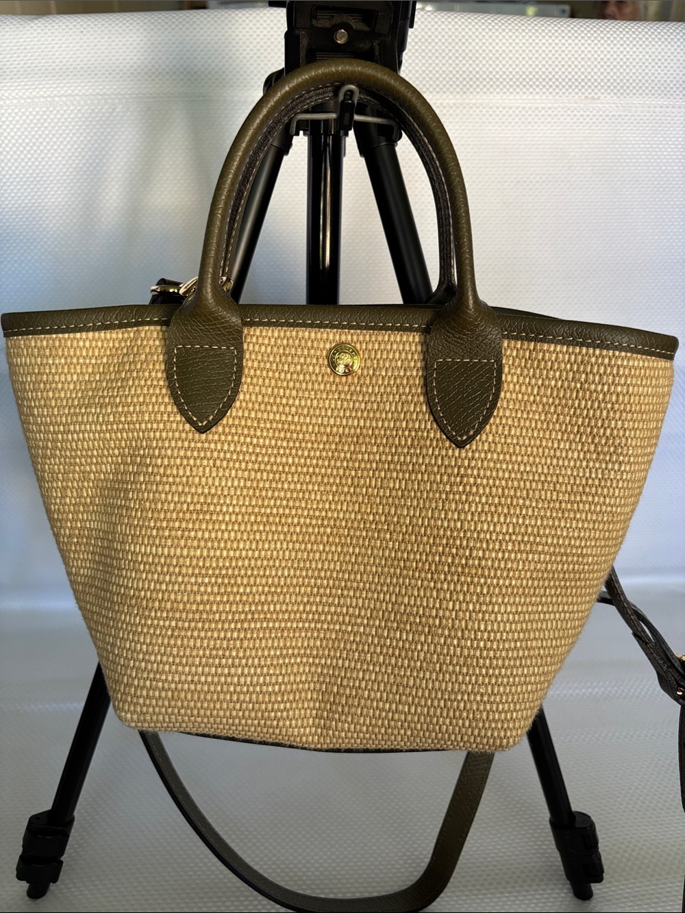 Longchamp Raffia Mini Tote with Olive Trim - Picture 3 of 6